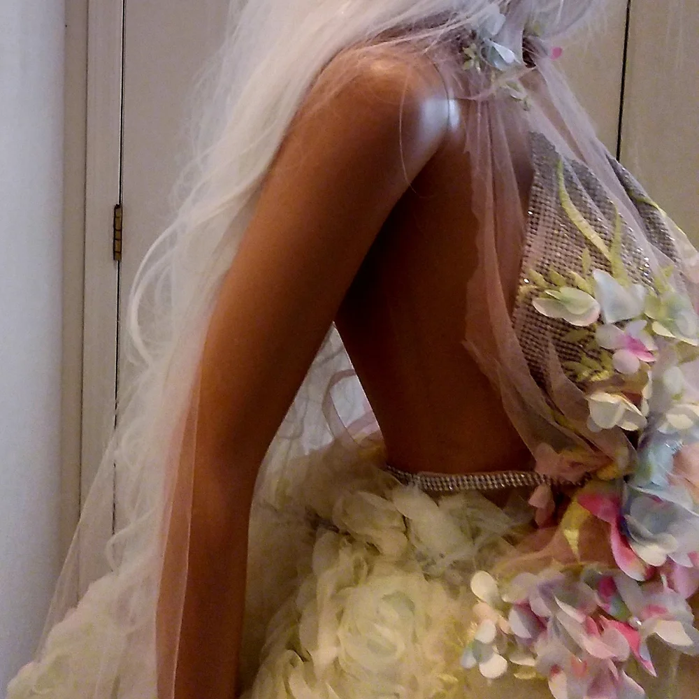 SAMPLE GOWN-HYACINTH Watercolor Rainbow Flower Woodland Princess Bridal Gown Set - Picture 12 of 13